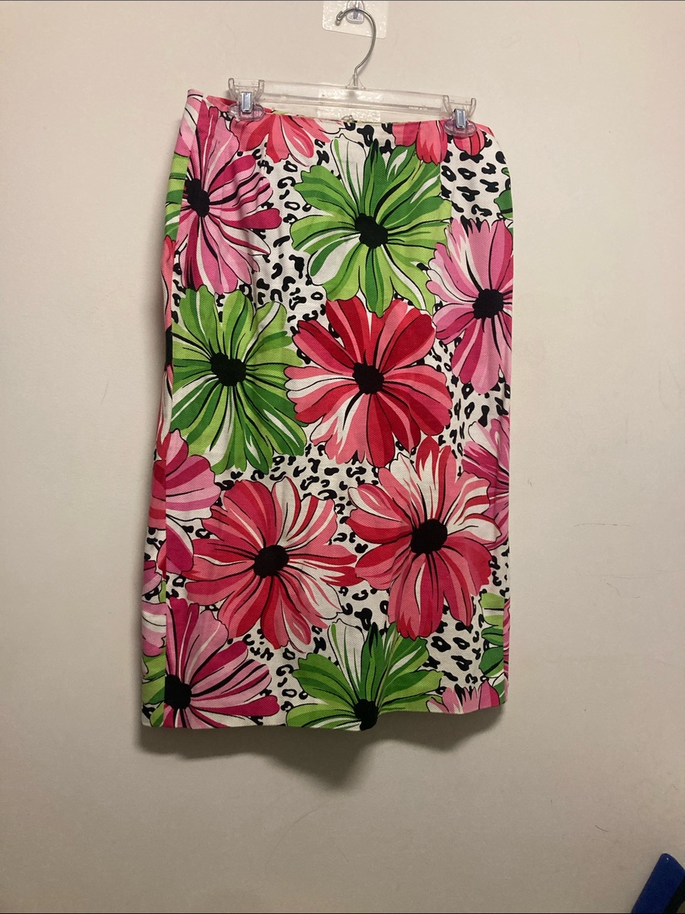 CITY SILK/Bold Floral Midi Skirt in Pink & Green